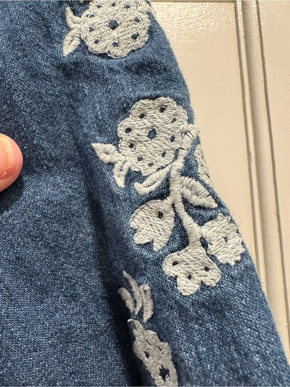 Old Navy Long Sleeve Embroidered Jean Dress 5T School Western Boho Family Photos